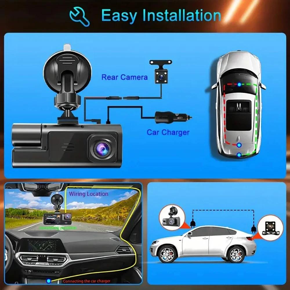 3-Kamera-Dashcam für Autokamera, 1080P, Videorecorder, WLAN, Auto-DVR, Vorne/Rückansicht, Kamera, Nachtsicht, Black Box, Autozubehör