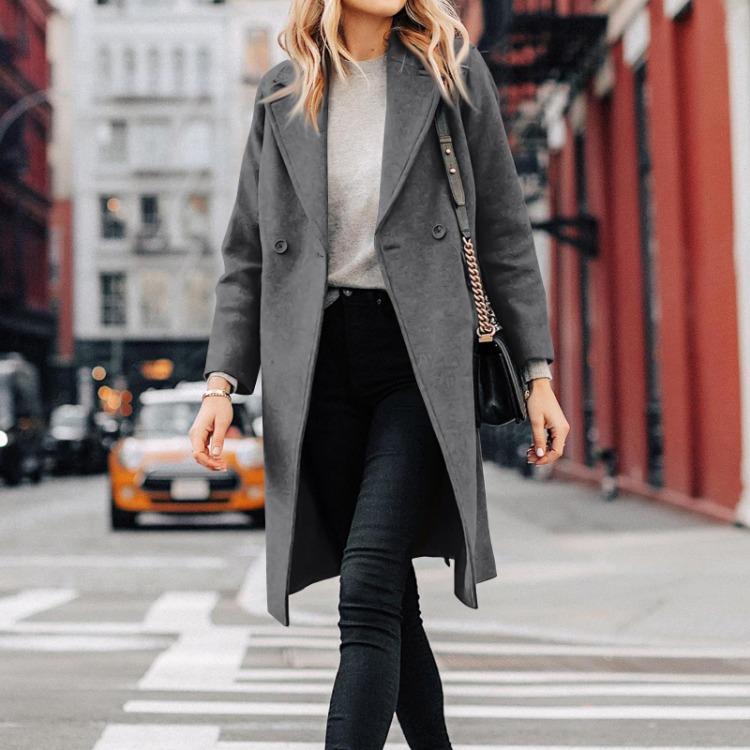 

Women s Casual Wool Peacoat Solid Notch Lapel Single Breasted Coat XXL