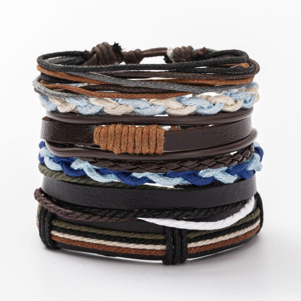 Retro Multi-layer Alloy Leather Bracelet In Ethnic Style with Waxed Rope