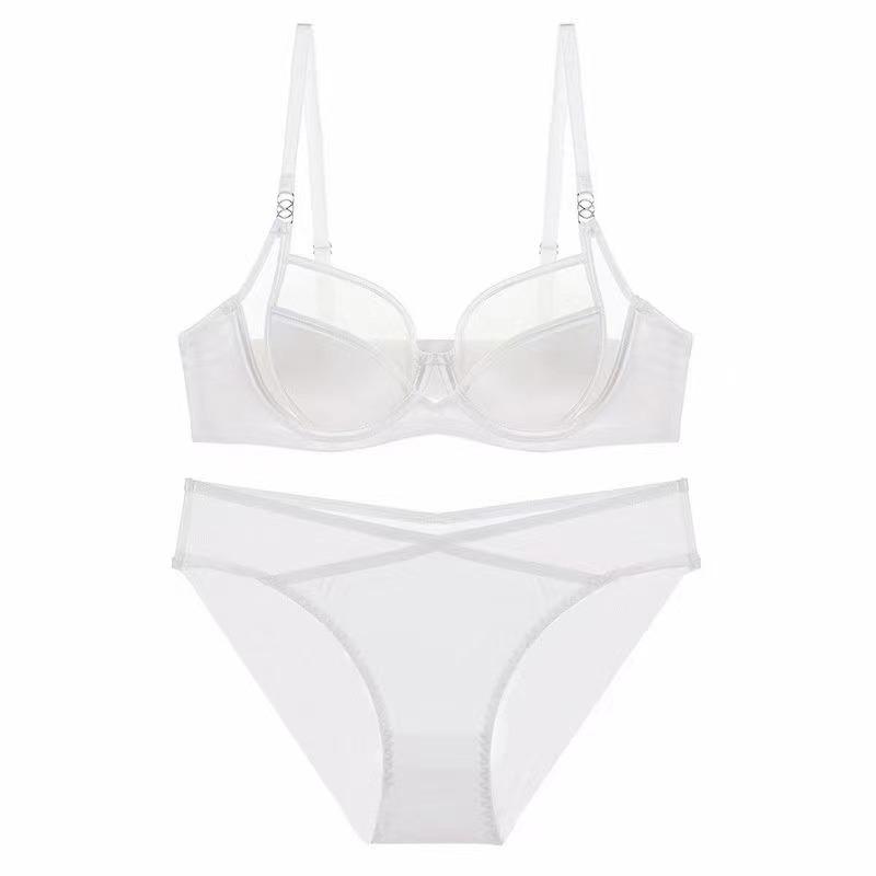 French Underwear Women's Summer Thin Smooth Mesh Sexy Underwear Big Breasts Small Breast Bra