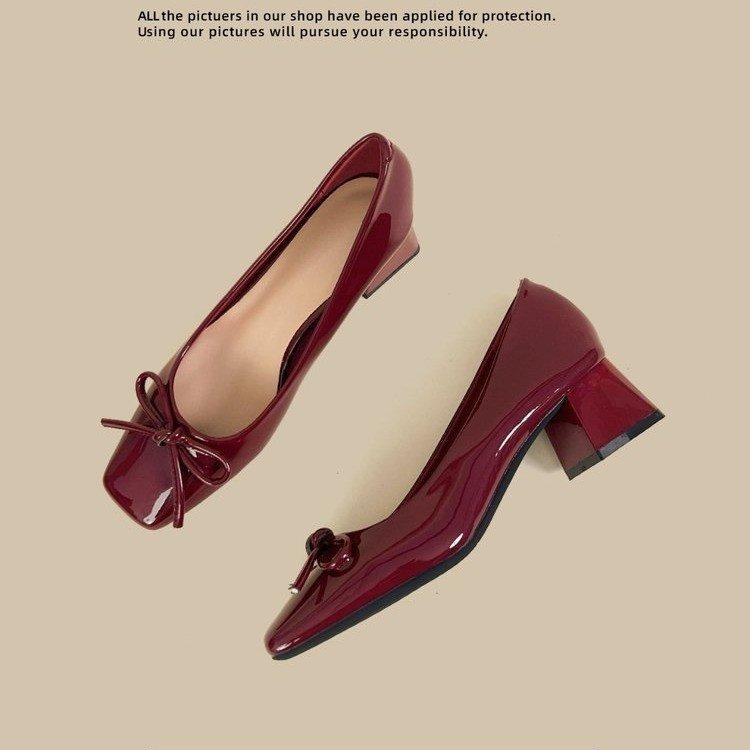 Women's Solid Color Classic Shallow High Heels Spring and Autumn Fashionable Elegant Mary Jane Shoes Women's Thick Heel Design