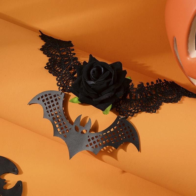 Gothic Lace Choker Bat Flower Specter Necklace Creativity Gorgeous Punk Jewelry Fashion Party Women Halloween Gift