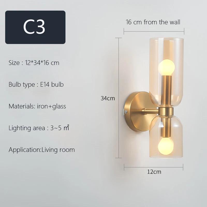 Glass Modern Wall Lamp Fixtures Creative Bedroom Bedside LED Wall Decor Sconce Light Lighting for Bedroom Living Room Home Decor