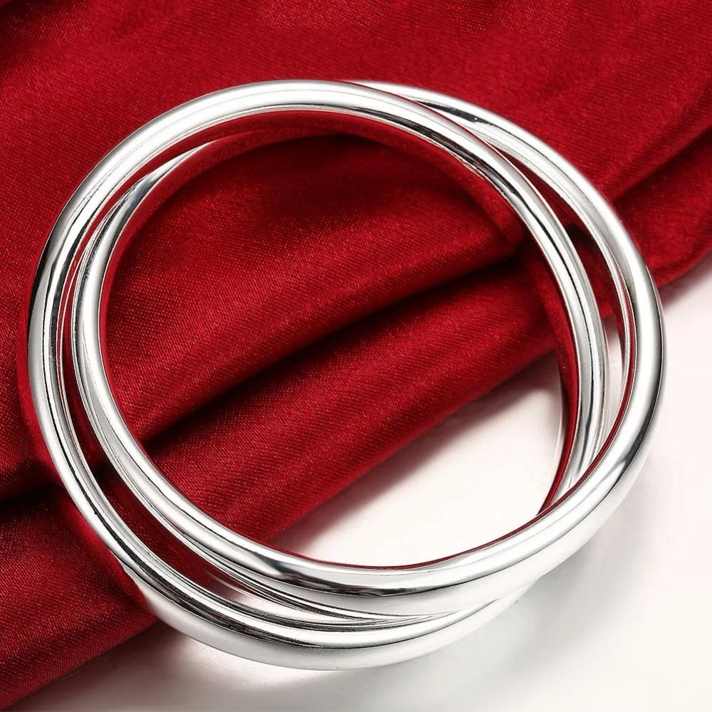 Hochwertige 925 Sterling Silber Zwei runde Kreis Armbänder Armreifen für Frauen Männer Weihnachten Valentinstag Modeschmuck Geschenk
