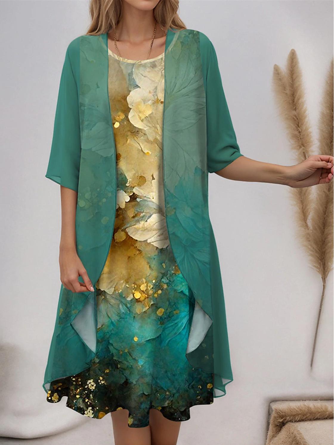 

Елегантний весняно-осінній шифоновий костюм-двійка XXL