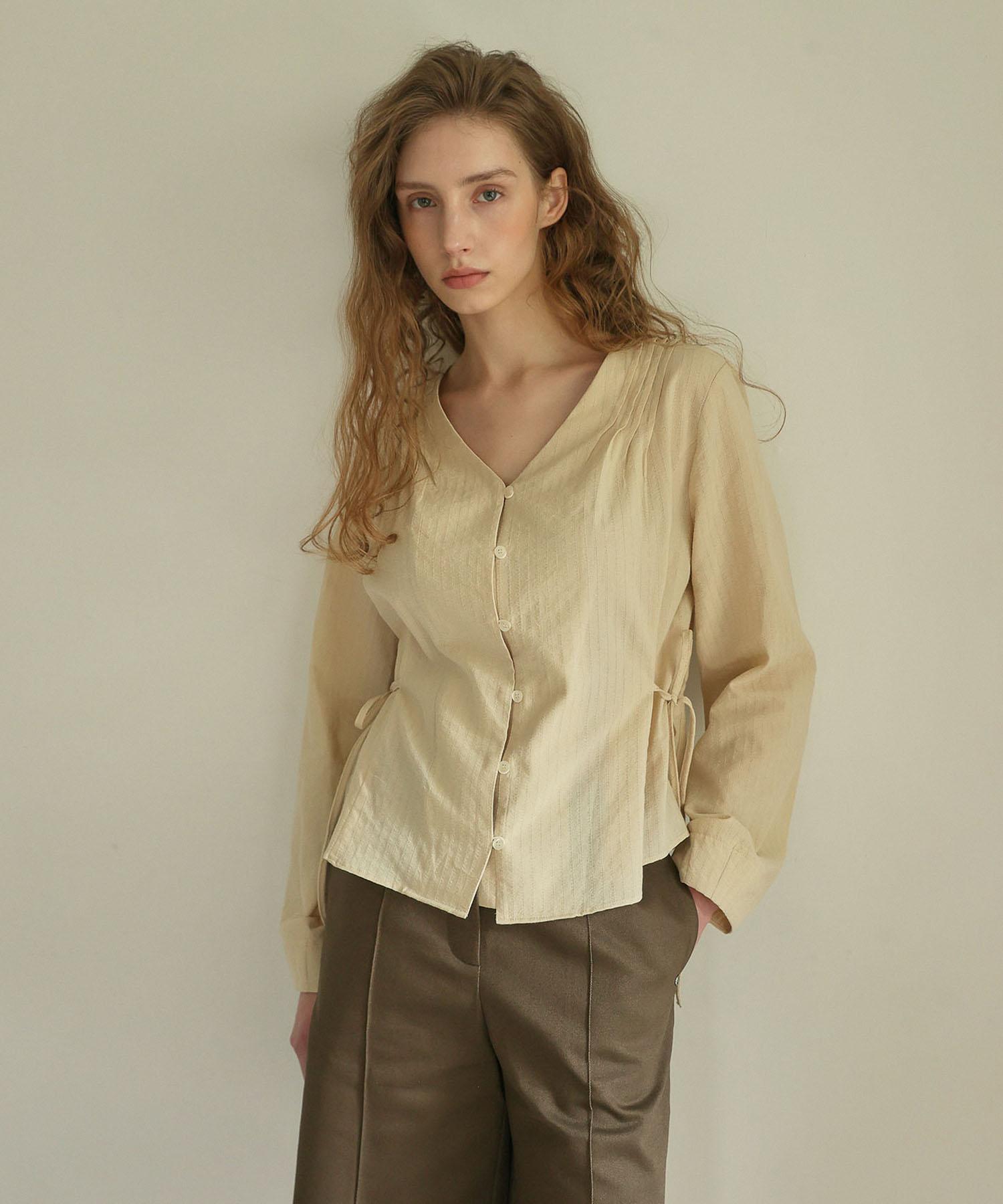 Auro Ribbon Flare Blouse [ Beige ]