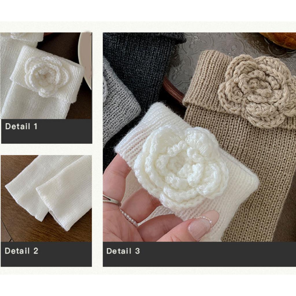 Casual Elegant 3D Flower Decorated Leg Warmers Soft Acrylic Ribbed Knit Turn Cuffs Boot Toppers Footless Socks for Women