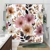 1 Soft Pink Peach White Floral Shower Curtain - Watercolor Rose Peony And Dark Green Leaves Vintage Botanical Print, Polyester