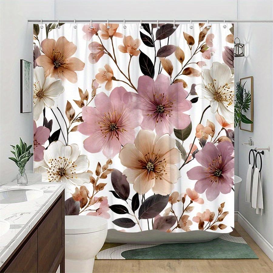 1 Soft Pink Peach White Floral Shower Curtain - Watercolor Rose Peony And Dark Green Leaves Vintage Botanical Print, Polyester