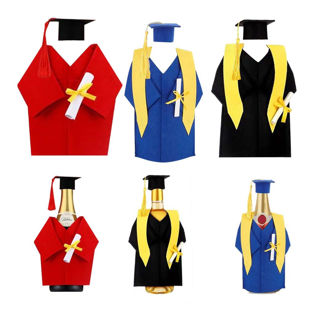 Wine Bottle Coat Bachelor Hat And Dress Wine Bottle Cap Graduation Bottle Cap Wine Bottle Decoration Champagne Graduation Party Blue, Red, Yellow