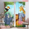 2pcs 2D Flat Printing Party Curtain Cute Cartoon Safari Animals Polyester Without Electricity Festive Holiday Perfect for Home