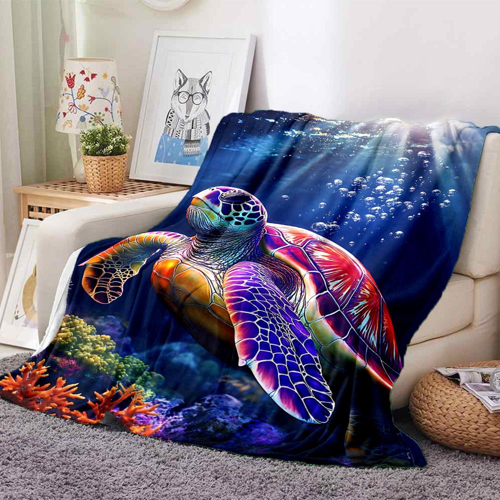 1PC Sea Turtle Print Blanket, Throw For Sofa, Bed, Travel, Camping, Livingroom, And Bed, Printing Blanket With Soft And Warm Fabric yy250918129