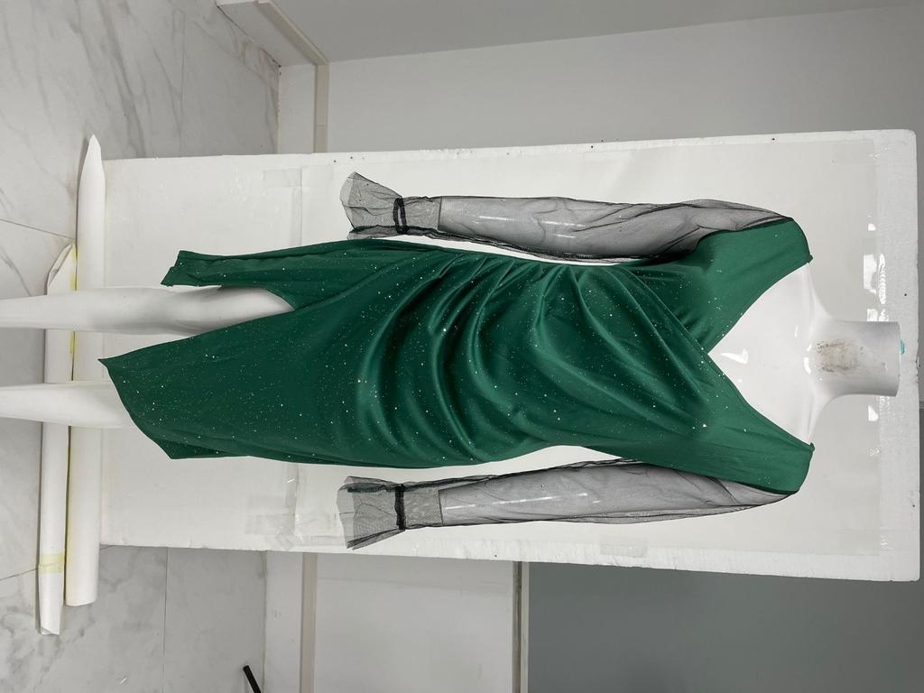 Women's Sexy Mesh Sequins Long Sleeve V-Neck Split Midi Party Clubwear Dress