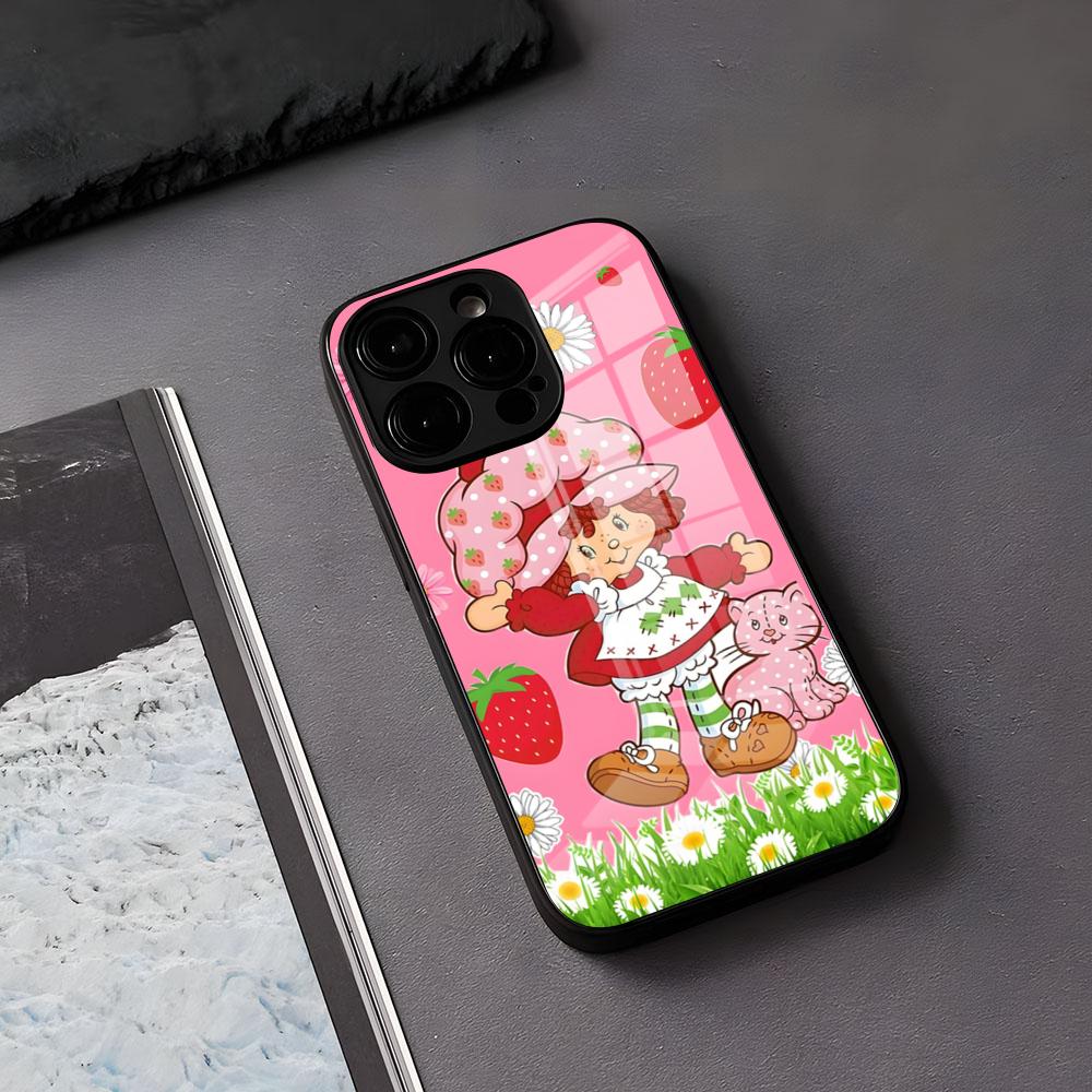 

Strawberry Sh-SHortcake Anime Phone Case For IPhone 17 Air 16 E Pro Max 15 14 13 Mini 12 Pro 11 Max Plus Black Glass Cover iPhone 15 Plus