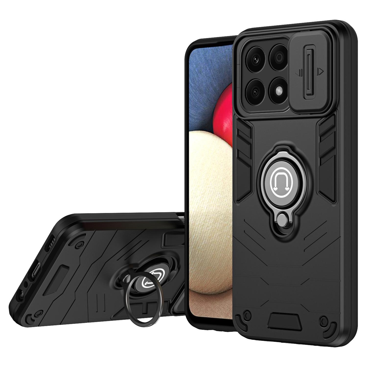 

Для Honor X8b 4G чехол-держатель из поликарбоната и термополиуретана чехол для телефона с выдвижным окошком объектива Black