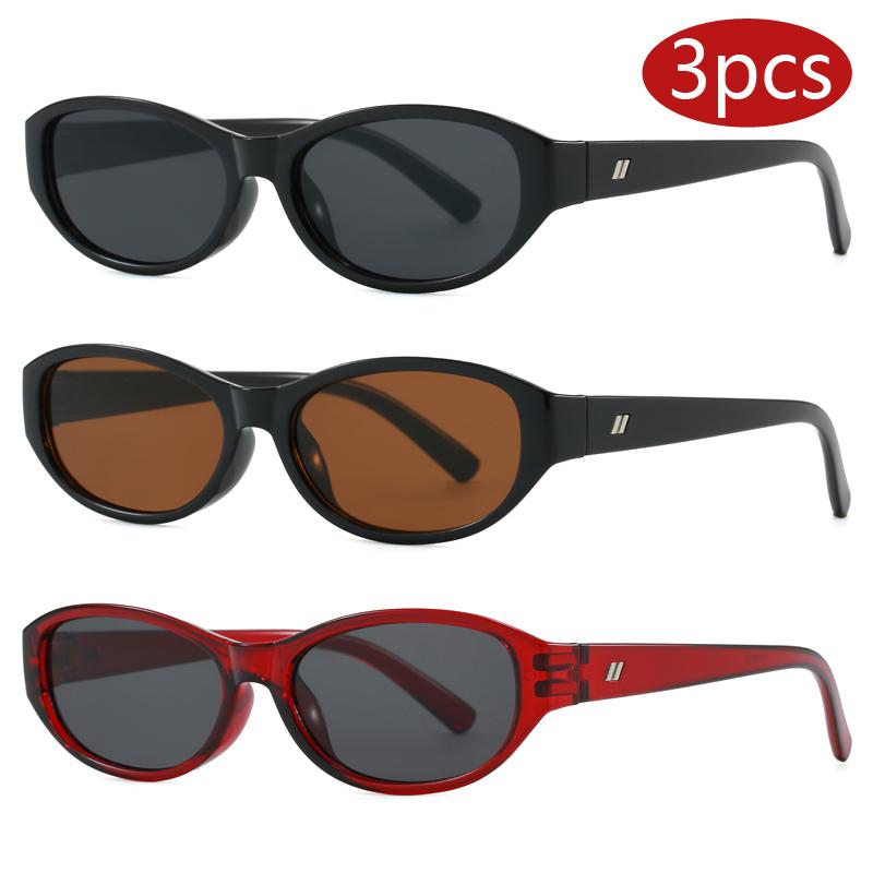 

3pcs Trend Brand Small Oval Sunglasses Women Fashion Gradient Lens Shades Eyewear Retro Punk Rivets Sun Glasses Female UV400