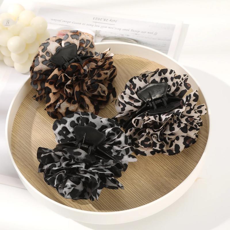 Leopard Pattern Flower Hair Claws Fabric Floral Hair Clips Crab For Women Girl Gift Hair Accessories Valentine Headwear