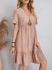 Women Solid Ruffles Mini Dresses Summer Casual Loose V Neck High Waist Dress Ladies Vintage Large Big Lace Dresses