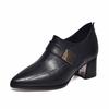 Pointed Deep Mouth Single Shoes Women's Autumn New Square Buckle Thick Heel Fashion Shoes Embossed Cowhide High Heels