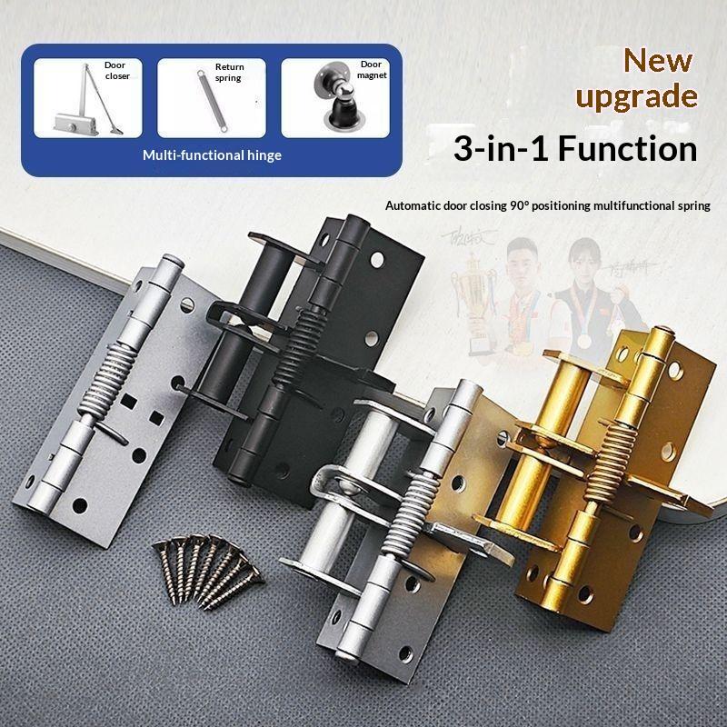 3 In 1 Auto Self Closing Door Spring Hinge 90 Degree Positioning Rustproof Heavy Duty for Interior Wooden Home Doors