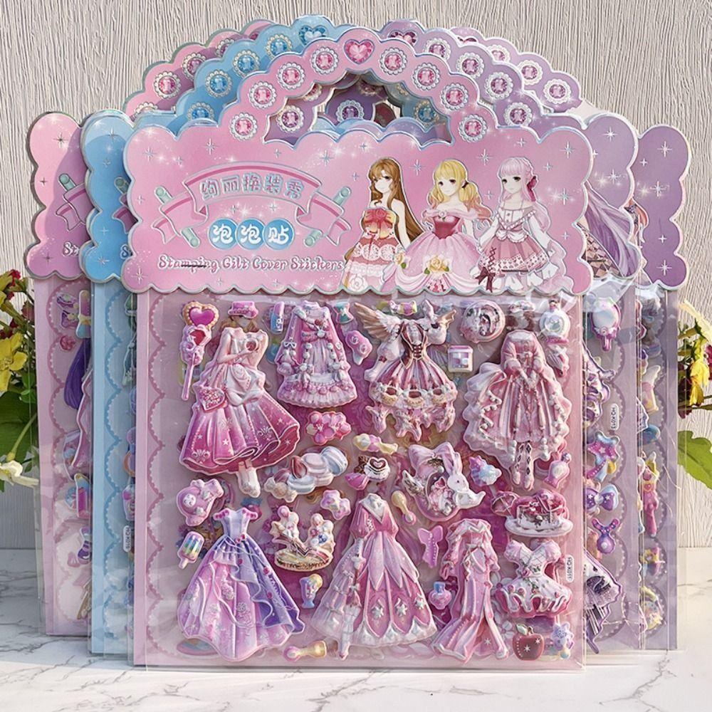 2 Sheets/Bag Decorative Princess Dress Up Sticker Kawaii 3D Puffy Stickers  Kids Prizes