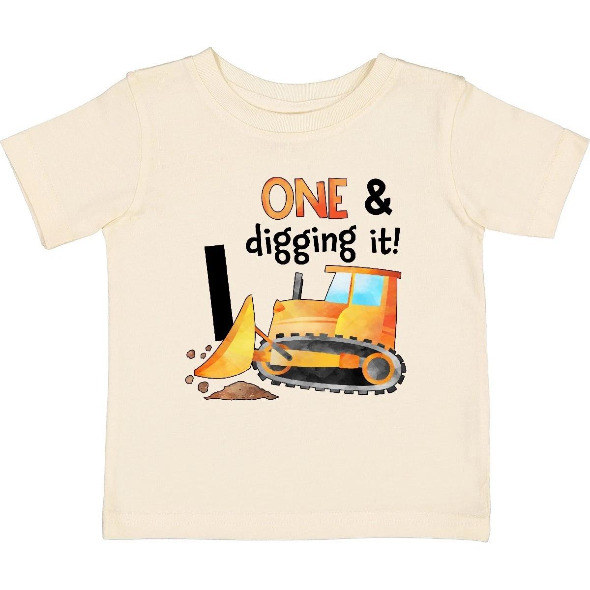 Inktastic One And Digging It Bulldozer 1st Birthday Baby T-Shirt Birthdays First 110