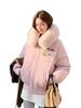 Hooded big fur collar cotton clothes women's cartoon patch short loose thickened women's clothing autumn and winter coat
