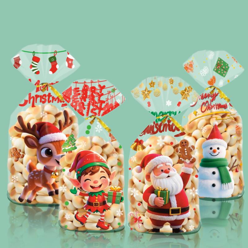50 ks Vánoční sáčky na cukroví Vánoční dekorace Dárková taška Santa Claus Navidad Vánoční dárkové tašky Vánoční sáček na balení sušenek