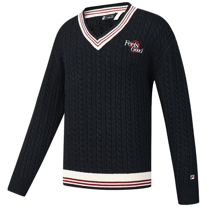 FILA Unisex V-Neck Cable Knit Sweater L