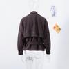 Fashion Women's Short Suede Jackets Belt Lapel Puff Long Sleeve Zipper Pockets Coats 2025 Spring Lady Vintage Street Outwears