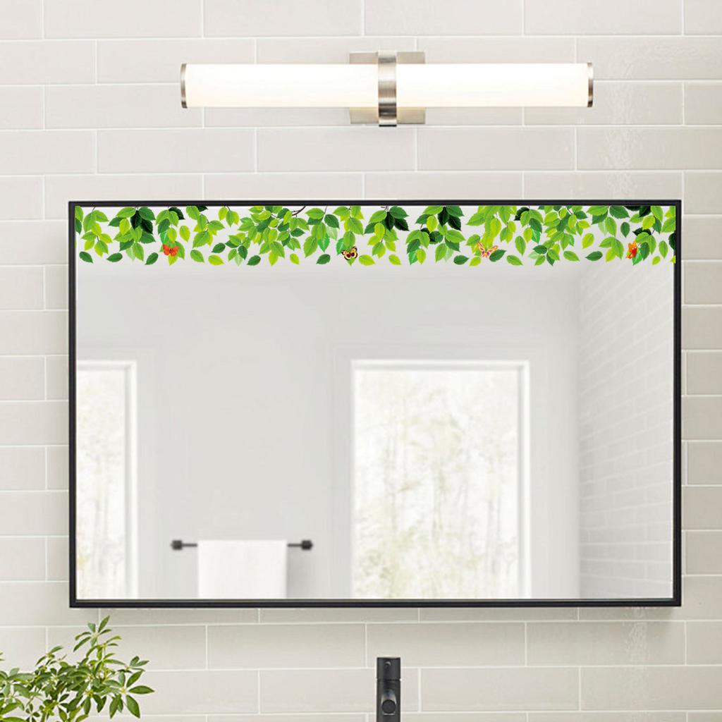 Fresh Green Vine Leaf Butterfly Self Adhesive Border Wall Sticker Bathroom Glass Mirror Frame Decor