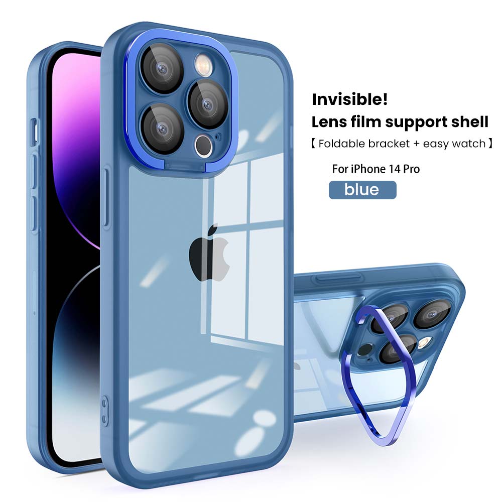 Luxury Metal Camera Protection Shockproof Armor Case For iPhone 14 13 12 11 Pro Max Folding Bracket 2in1 2023 Transparent Cover