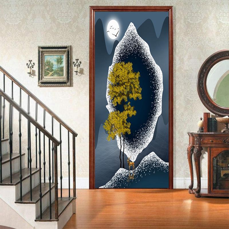 3D Landscape Door Fridge Decoration Stickers Animal Simple Abstract Lines Flowers Wallpaper For Living Room Home Decor Bedroom Art Decals