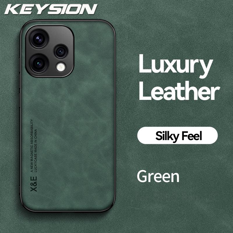 KEYSION Luxury Retro PU Leather Phone Case for OPPO Reno 15 Pro Max 5G Silicone+PC Shockproof Phone Cover for OPPO Reno15 F 5G