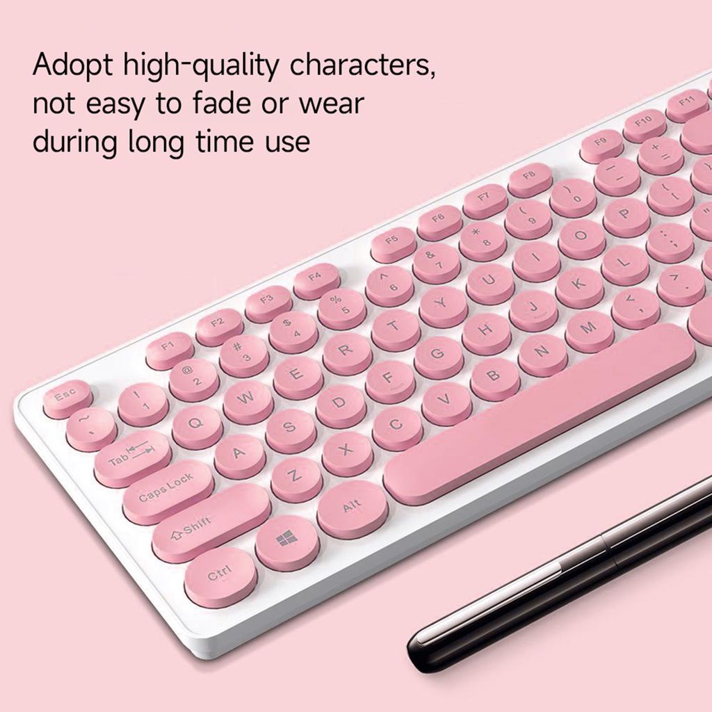 T-WOLF TF770 2.4G Wireless Keyboard Mouse Combo  Punk Round Keycap Comfortable   Typing Wide Compatibility Pink