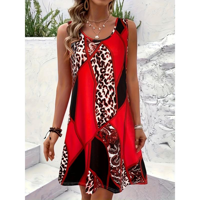 Paisley Leopard Pattern Design Quick Dry Women's Casual Tank Top Dress