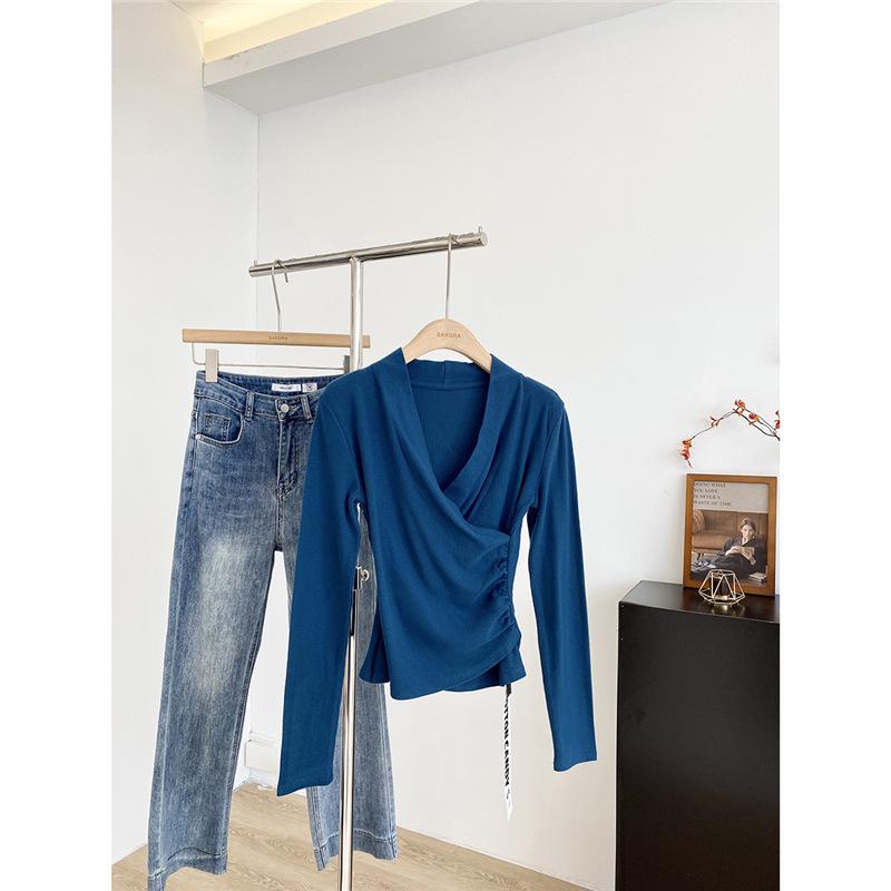 

2024 Осенняя корейская приталенная футболка с длинным рукавом для женщин One Size