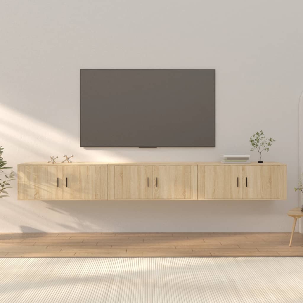 Wall Mounted TV Cabinets Set of 3 Sonoma Oak Finish 100 X 34.5 X 40 Cm