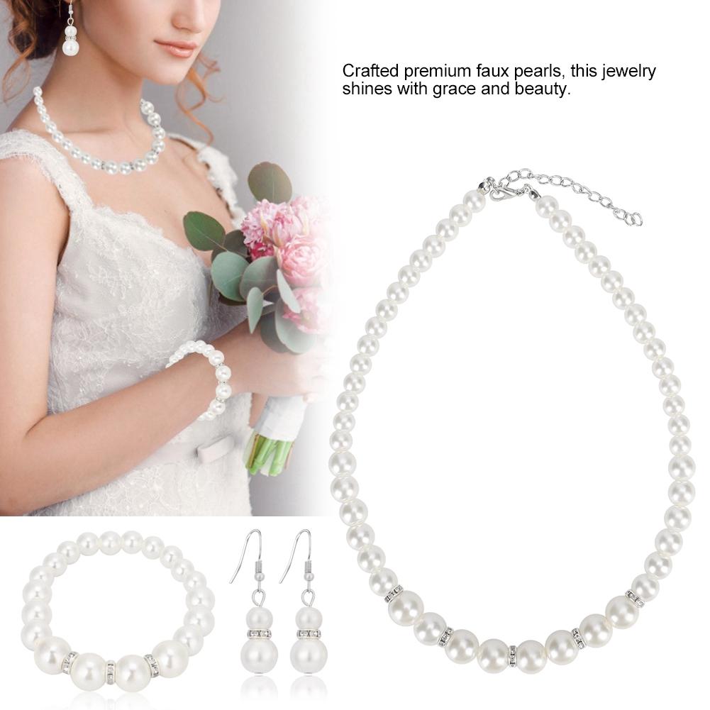 

Искусственный жемчуг, свадебное ожерелье, серьги, браслет, набор свадебных украшений для женщин, подарок на вечеринку