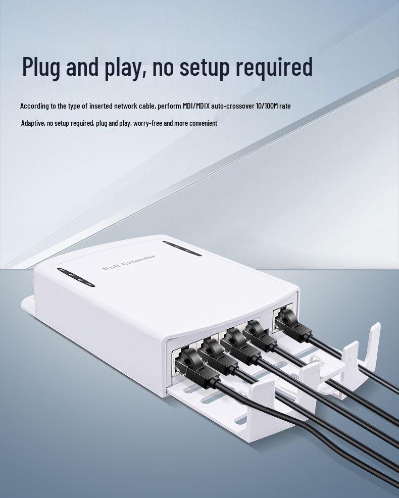National Standard Outdoor POE Extender - One-to-Four Network Signal Repeater with Cascade Feature.