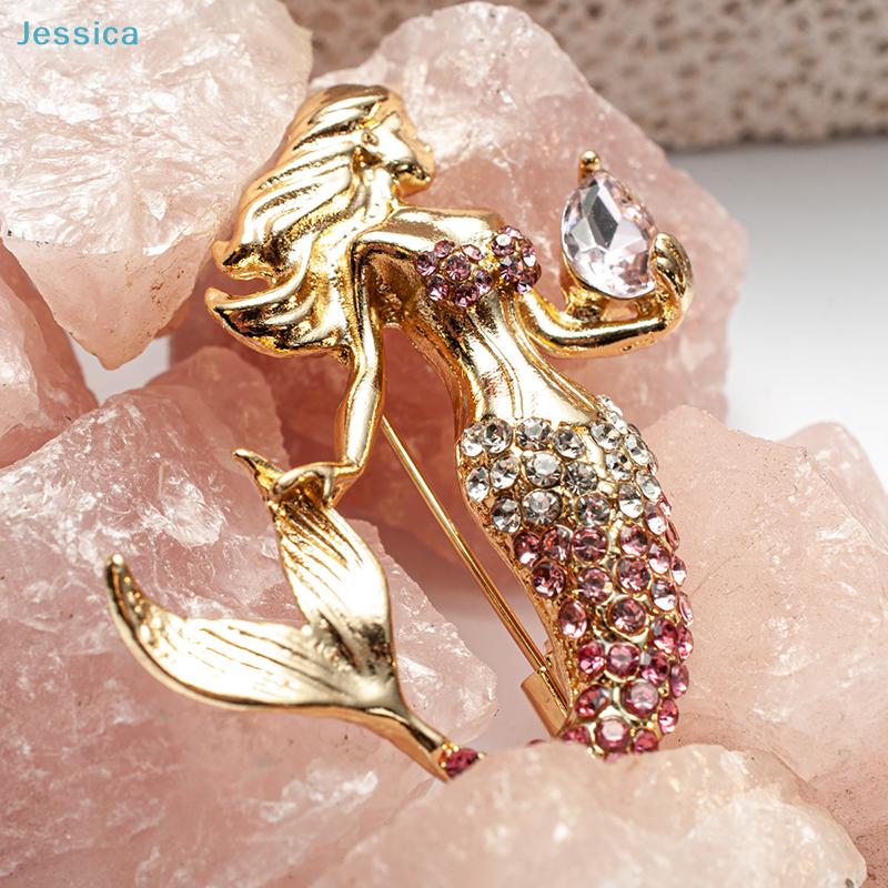 Strass Meerjungfrau Brosche - Vergoldeter Kristall Pin Für Damen Mode Schmuck