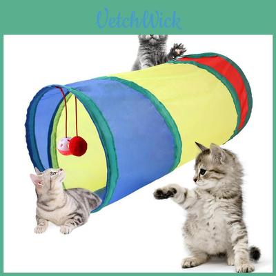 Spacious Foldable Cat Tunnel Playtime Haven For Cats With Vibrant Rainbow Design