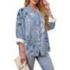 Women's Loose Ruffled Retro Floral Print Stand Collar Long Sleeve Cotton And Linen Top