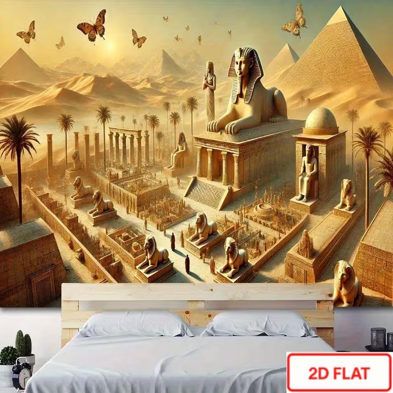 2D Sphinx Pyramid Backdrop, Ancient Egyptian Desert Scene Photography Background