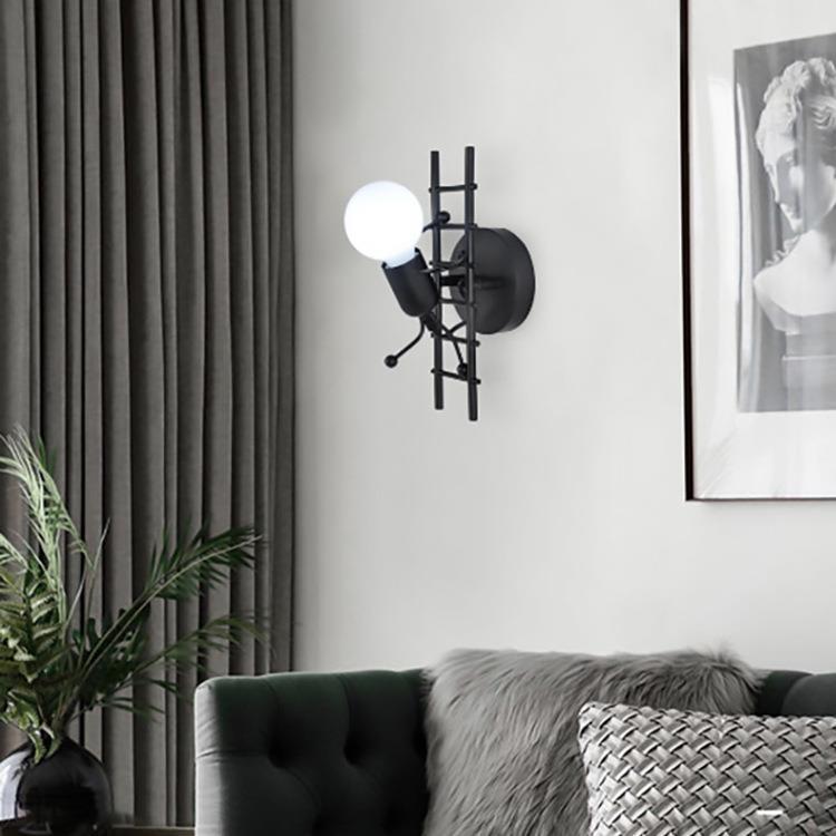 Nordic Retro Industrial Little Man LED Wall Lamp for Children's Study or Corridor