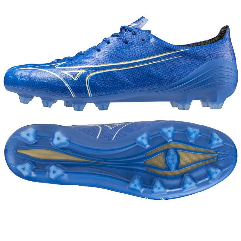 Fußballschuhe Mizuno laserblau / weiß / gold Alpha Japan