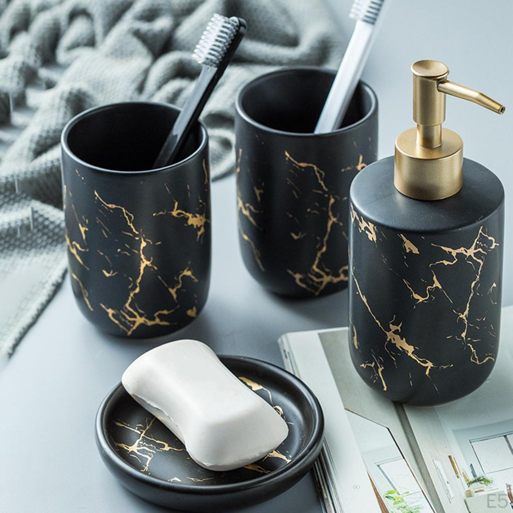 Badezimmer-Accessoire-Set KERAMIK Marmoroptik Spender Seifenschale