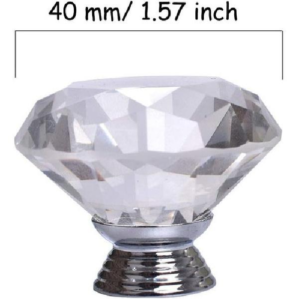 4 Pack 40 Mm Diamond Shaped Glass Crystal Knobs with 3 Size Screws for Cabine
