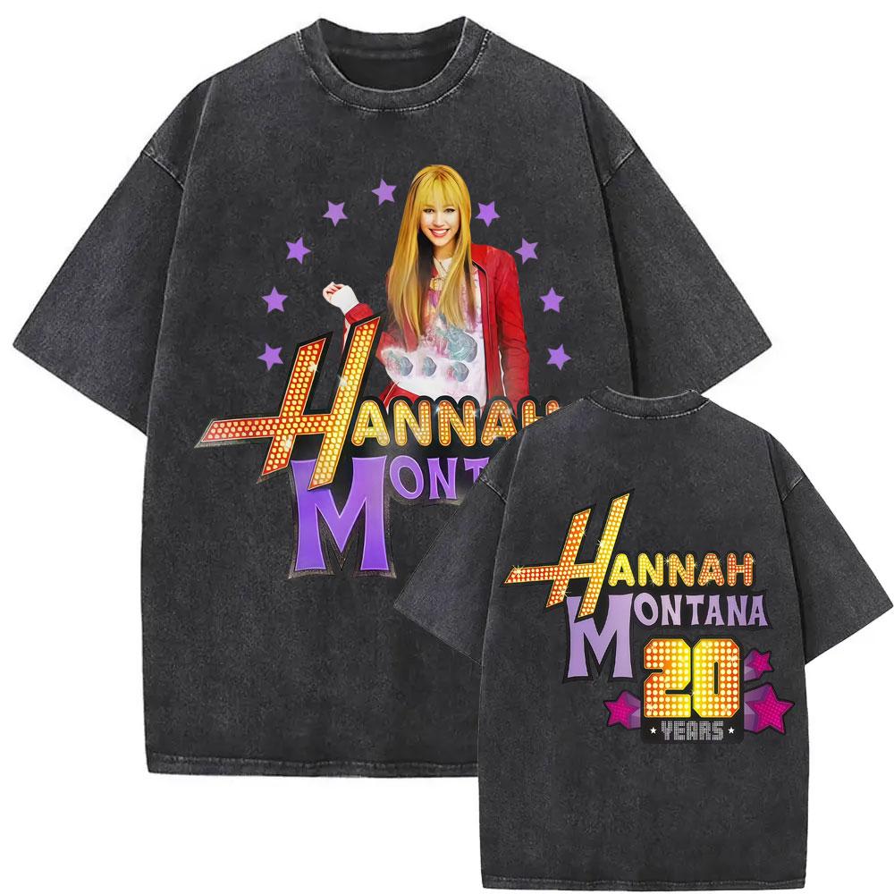 Popstar Hannah Montana 10. Jubiläum Logo T-Shirts Unisex Damen Modetrend Ästhetisches T-Shirt Vintage-Waschung Übergroßes T-Shirt