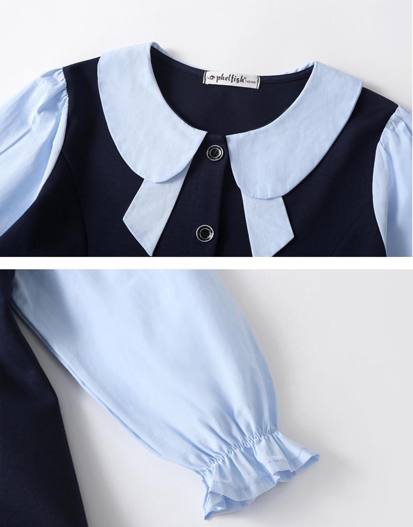 Dress for Layered Round Long Sizes Everyday School Entrance Ceremonies YY-Natuhi Girls, Style, T-Shirt, Collar, Sleeves, 120-170cm, Casual, Formal,